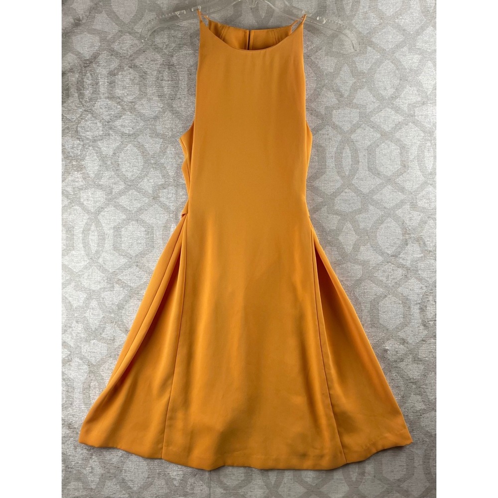 Ann Taylor Fit and Flare Dress Women 2P Orange Excellent Halter Tie Back Crepe